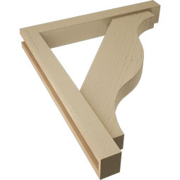 Ekena Millwork - BKTUR0352X26X30FST05RCPR - Timberthane Faux Wood Funston Style Bracket w/ Offset Brace, Block Ends, 3 1/2"W x 26"D x 30"H, Primed Tan