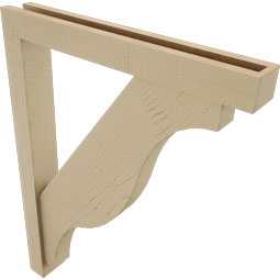 Ekena Millwork - BKTUR0352X26X34FST05RCPR - Timberthane Faux Wood Funston Style Bracket w/ Offset Brace, Block Ends, 3 1/2"W x 26"D x 34"H, Primed Tan