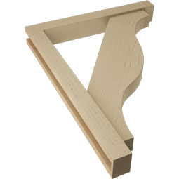 Ekena Millwork - BKTUR0352X26X34FST05RCPR - Timberthane Faux Wood Funston Style Bracket w/ Offset Brace, Block Ends, 3 1/2"W x 26"D x 34"H, Primed Tan