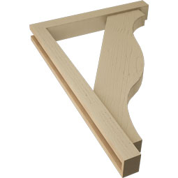 Ekena Millwork - BKTUR0352X26X38FST05RCPR - Timberthane Faux Wood Funston Style Bracket w/ Offset Brace, Block Ends, 3 1/2"W x 26"D x 38"H, Primed Tan