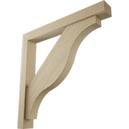 Ekena Millwork - BKTUR0352X28X28FST05RCPR - Timberthane Faux Wood Funston Style Bracket w/ Offset Brace, Block Ends, 3 1/2"W x 28"D x 28"H, Primed Tan