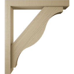 Ekena Millwork - BKTUR0352X28X32FST05RCPR - Timberthane Faux Wood Funston Style Bracket w/ Offset Brace, Block Ends, 3 1/2"W x 28"D x 32"H, Primed Tan