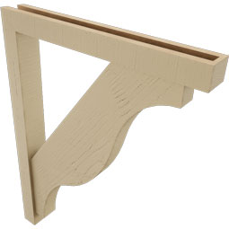 Ekena Millwork - BKTUR0352X28X36FST05RCPR - Timberthane Faux Wood Funston Style Bracket w/ Offset Brace, Block Ends, 3 1/2"W x 28"D x 36"H, Primed Tan