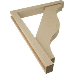 Ekena Millwork - BKTUR0352X28X36FST05RCPR - Timberthane Faux Wood Funston Style Bracket w/ Offset Brace, Block Ends, 3 1/2"W x 28"D x 36"H, Primed Tan