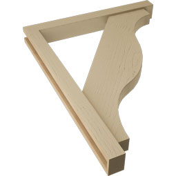Ekena Millwork - BKTUR0352X30X38FST05RCPR - Timberthane Faux Wood Funston Style Bracket w/ Offset Brace, Block Ends, 3 1/2"W x 30"D x 38"H, Primed Tan