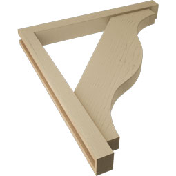 Ekena Millwork - BKTUR0352X32X36FST05RCPR - Timberthane Faux Wood Funston Style Bracket w/ Offset Brace, Block Ends, 3 1/2"W x 32"D x 36"H, Primed Tan