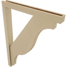 Ekena Millwork - BKTUR0352X32X44FST05RCPR - Timberthane Faux Wood Funston Style Bracket w/ Offset Brace, Block Ends, 3 1/2"W x 32"D x 44"H, Primed Tan