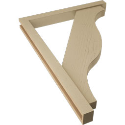 Ekena Millwork - BKTUR0352X32X44FST05RCPR - Timberthane Faux Wood Funston Style Bracket w/ Offset Brace, Block Ends, 3 1/2"W x 32"D x 44"H, Primed Tan