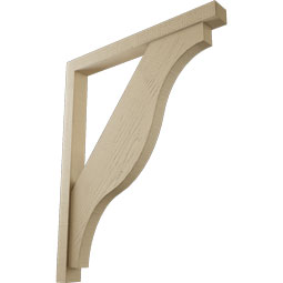 Ekena Millwork - BKTUR0352X34X42FST05RCPR - Timberthane Faux Wood Funston Style Bracket w/ Offset Brace, Block Ends, 3 1/2"W x 34"D x 42"H, Primed Tan