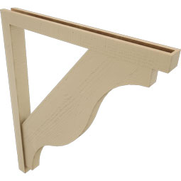 Ekena Millwork - BKTUR0352X36X44FST05RCPR - Timberthane Faux Wood Funston Style Bracket w/ Offset Brace, Block Ends, 3 1/2"W x 36"D x 44"H, Primed Tan