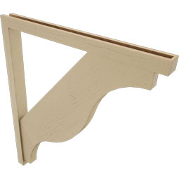 Ekena Millwork - BKTUR0352X42X48FST05RCPR - Timberthane Faux Wood Funston Style Bracket w/ Offset Brace, Block Ends, 3 1/2"W x 42"D x 48"H, Primed Tan