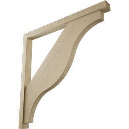 Ekena Millwork - BKTUR0352X44X44FST05RCPR - Timberthane Faux Wood Funston Style Bracket w/ Offset Brace, Block Ends, 3 1/2"W x 44"D x 44"H, Primed Tan