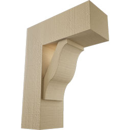 Ekena Millwork - BKTUR0554X14X18FST05RCPR - Timberthane Faux Wood Funston Style Bracket w/ Offset Brace, Block Ends, 5 1/2"W x 14"D x 18"H, Primed Tan