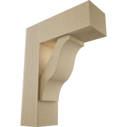 Ekena Millwork - BKTUR0554X16X20FST05RCPR - Timberthane Faux Wood Funston Style Bracket w/ Offset Brace, Block Ends, 5 1/2"W x 16"D x 20"H, Primed Tan