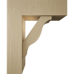 Ekena Millwork - BKTUR0554X18X22FST05RCPR - Timberthane Faux Wood Funston Style Bracket w/ Offset Brace, Block Ends, 5 1/2"W x 18"D x 22"H, Primed Tan
