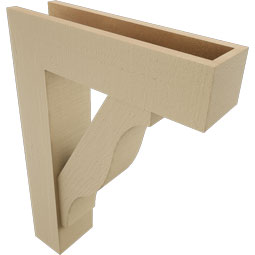 Ekena Millwork - BKTUR0554X20X28FST05RCPR - Timberthane Faux Wood Funston Style Bracket w/ Offset Brace, Block Ends, 5 1/2"W x 20"D x 28"H, Primed Tan