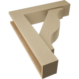 Ekena Millwork - BKTUR0554X26X30FST05RCPR - Timberthane Faux Wood Funston Style Bracket w/ Offset Brace, Block Ends, 5 1/2"W x 26"D x 30"H, Primed Tan
