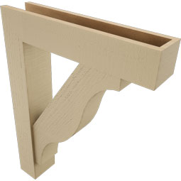Ekena Millwork - BKTUR0554X26X34FST05RCPR - Timberthane Faux Wood Funston Style Bracket w/ Offset Brace, Block Ends, 5 1/2"W x 26"D x 34"H, Primed Tan