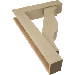 Ekena Millwork - BKTUR0554X26X38FST05RCPR - Timberthane Faux Wood Funston Style Bracket w/ Offset Brace, Block Ends, 5 1/2"W x 26"D x 38"H, Primed Tan