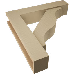 Ekena Millwork - BKTUR0554X28X28FST05RCPR - Timberthane Faux Wood Funston Style Bracket w/ Offset Brace, Block Ends, 5 1/2"W x 28"D x 28"H, Primed Tan