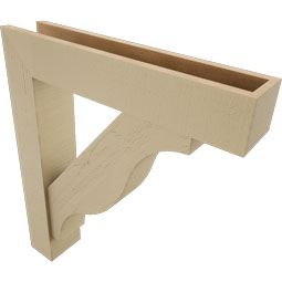 Ekena Millwork - BKTUR0554X28X32FST05RCPR - Timberthane Faux Wood Funston Style Bracket w/ Offset Brace, Block Ends, 5 1/2"W x 28"D x 32"H, Primed Tan