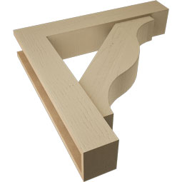 Ekena Millwork - BKTUR0554X30X30FST05RCPR - Timberthane Faux Wood Funston Style Bracket w/ Offset Brace, Block Ends, 5 1/2"W x 30"D x 30"H, Primed Tan