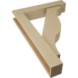 Ekena Millwork - BKTUR0554X30X42FST05RCPR - Timberthane Faux Wood Funston Style Bracket w/ Offset Brace, Block Ends, 5 1/2"W x 30"D x 42"H, Primed Tan