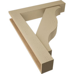Ekena Millwork - BKTUR0554X32X38FST05RCPR - Timberthane Faux Wood Funston Style Bracket w/ Offset Brace, Block Ends, 5 1/2"W x 32"D x 38"H, Primed Tan