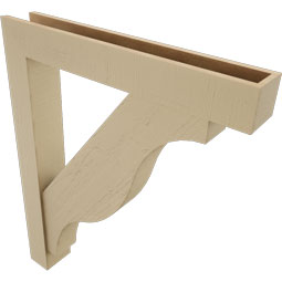 Ekena Millwork - BKTUR0554X36X44FST05RCPR - Timberthane Faux Wood Funston Style Bracket w/ Offset Brace, Block Ends, 5 1/2"W x 36"D x 44"H, Primed Tan