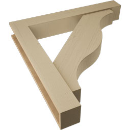 Ekena Millwork - BKTUR0554X38X38FST05RCPR - Timberthane Faux Wood Funston Style Bracket w/ Offset Brace, Block Ends, 5 1/2"W x 38"D x 38"H, Primed Tan
