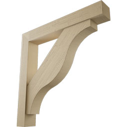 Ekena Millwork - BKTUR0554X38X38FST05RCPR - Timberthane Faux Wood Funston Style Bracket w/ Offset Brace, Block Ends, 5 1/2"W x 38"D x 38"H, Primed Tan