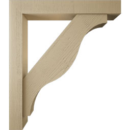 Ekena Millwork - BKTUR0554X38X44FST05RCPR - Timberthane Faux Wood Funston Style Bracket w/ Offset Brace, Block Ends, 5 1/2"W x 38"D x 44"H, Primed Tan