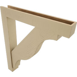 Ekena Millwork - BKTUR0554X38X44FST05RCPR - Timberthane Faux Wood Funston Style Bracket w/ Offset Brace, Block Ends, 5 1/2"W x 38"D x 44"H, Primed Tan