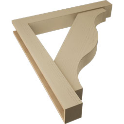 Ekena Millwork - BKTUR0554X40X44FST05RCPR - Timberthane Faux Wood Funston Style Bracket w/ Offset Brace, Block Ends, 5 1/2"W x 40"D x 44"H, Primed Tan