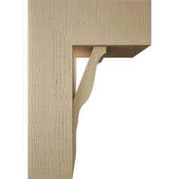 Ekena Millwork - BKTUR0756X18X26FST05RCPR - Timberthane Faux Wood Funston Style Bracket w/ Offset Brace, Block Ends, 7 1/2"W x 18"D x 26"H, Primed Tan