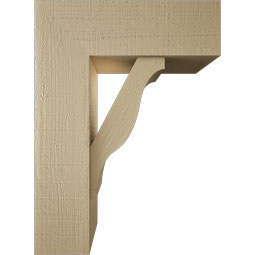 Ekena Millwork - BKTUR0756X22X30FST05RCPR - Timberthane Faux Wood Funston Style Bracket w/ Offset Brace, Block Ends, 7 1/2"W x 22"D x 30"H, Primed Tan