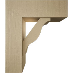 Ekena Millwork - BKTUR0756X24X28FST05RCPR - Timberthane Faux Wood Funston Style Bracket w/ Offset Brace, Block Ends, 7 1/2"W x 24"D x 28"H, Primed Tan