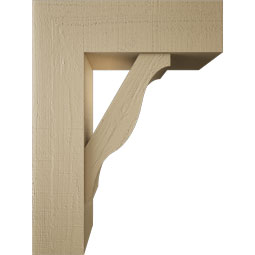 Ekena Millwork - BKTUR0756X24X32FST05RCPR - Timberthane Faux Wood Funston Style Bracket w/ Offset Brace, Block Ends, 7 1/2"W x 24"D x 32"H, Primed Tan