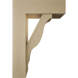 Ekena Millwork - BKTUR0756X26X38FST05RCPR - Timberthane Faux Wood Funston Style Bracket w/ Offset Brace, Block Ends, 7 1/2"W x 26"D x 38"H, Primed Tan