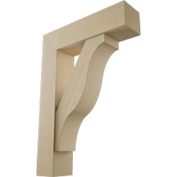 Ekena Millwork - BKTUR0756X30X42FST05RCPR - Timberthane Faux Wood Funston Style Bracket w/ Offset Brace, Block Ends, 7 1/2"W x 30"D x 42"H, Primed Tan