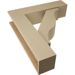 Ekena Millwork - BKTUR0756X32X36FST05RCPR - Timberthane Faux Wood Funston Style Bracket w/ Offset Brace, Block Ends, 7 1/2"W x 32"D x 36"H, Primed Tan