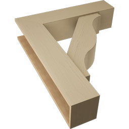 Ekena Millwork - BKTUR0756X32X38FST05RCPR - Timberthane Faux Wood Funston Style Bracket w/ Offset Brace, Block Ends, 7 1/2"W x 32"D x 38"H, Primed Tan