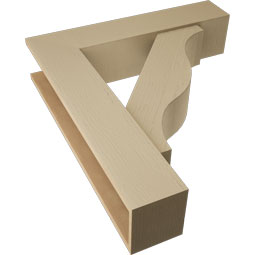 Ekena Millwork - BKTUR0756X34X38FST05RCPR - Timberthane Faux Wood Funston Style Bracket w/ Offset Brace, Block Ends, 7 1/2"W x 34"D x 38"H, Primed Tan