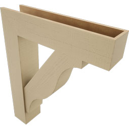 Ekena Millwork - BKTUR0756X34X42FST05RCPR - Timberthane Faux Wood Funston Style Bracket w/ Offset Brace, Block Ends, 7 1/2"W x 34"D x 42"H, Primed Tan