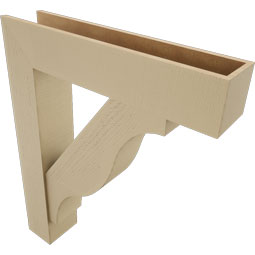 Ekena Millwork - BKTUR0756X36X44FST05RCPR - Timberthane Faux Wood Funston Style Bracket w/ Offset Brace, Block Ends, 7 1/2"W x 36"D x 44"H, Primed Tan