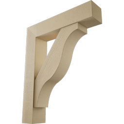 Ekena Millwork - BKTUR0756X36X44FST05RCPR - Timberthane Faux Wood Funston Style Bracket w/ Offset Brace, Block Ends, 7 1/2"W x 36"D x 44"H, Primed Tan