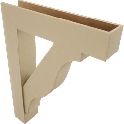 Ekena Millwork - BKTUR0756X36X48FST05RCPR - Timberthane Faux Wood Funston Style Bracket w/ Offset Brace, Block Ends, 7 1/2"W x 36"D x 48"H, Primed Tan