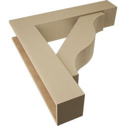 Ekena Millwork - BKTUR0756X38X38FST05RCPR - Timberthane Faux Wood Funston Style Bracket w/ Offset Brace, Block Ends, 7 1/2"W x 38"D x 38"H, Primed Tan