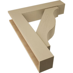 Ekena Millwork - BKTUR0756X38X44FST05RCPR - Timberthane Faux Wood Funston Style Bracket w/ Offset Brace, Block Ends, 7 1/2"W x 38"D x 44"H, Primed Tan