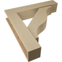 Ekena Millwork - BKTUR0756X40X40FST05RCPR - Timberthane Faux Wood Funston Style Bracket w/ Offset Brace, Block Ends, 7 1/2"W x 40"D x 40"H, Primed Tan